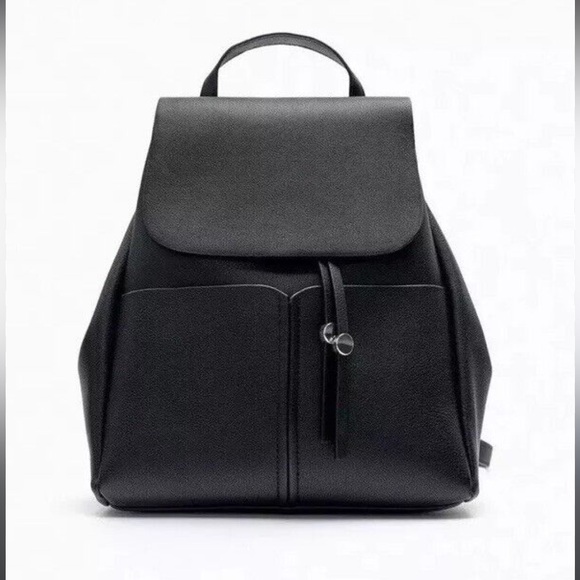 Zara Black Faux Leather Backpack - Picture 1 of 3